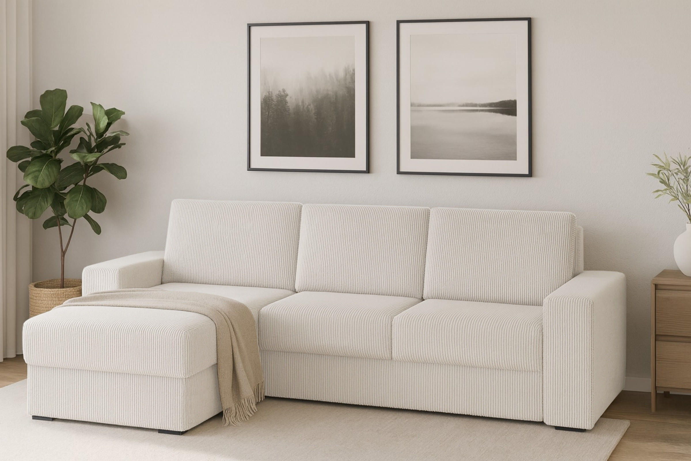 ECKSOFA TOCO L 240x145 cm in Cord Creme links - Creme, Holz/Holzwerkstoff (240/145cm) - Deine Möbel 24