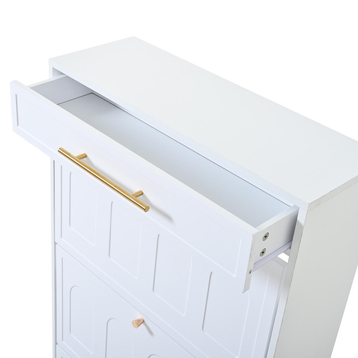 SCHUHSCHRANK aus MDF 140x25x123,5cm in Weiß mit 12 Fächern & 2 Schubladen - Weiß, Holzwerkstoff (140/123.5/25cm) - Modfu