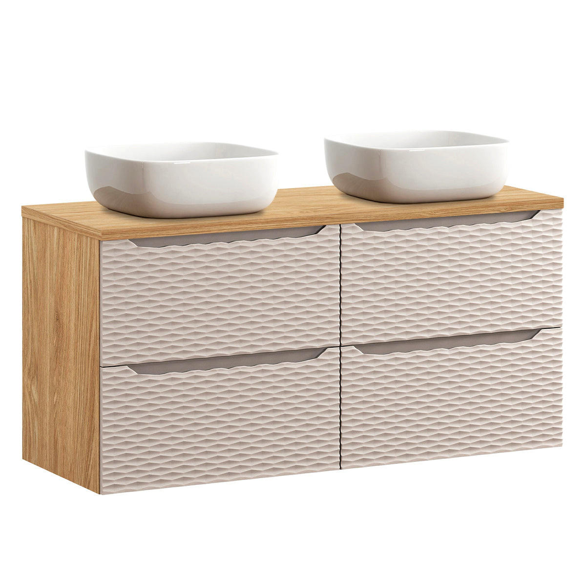 DOPPELWASCHTISCH 120cm Elora Beige und Holz - Braun, Holzwerkstoff (120/59/46cm) - Petits-meubles
