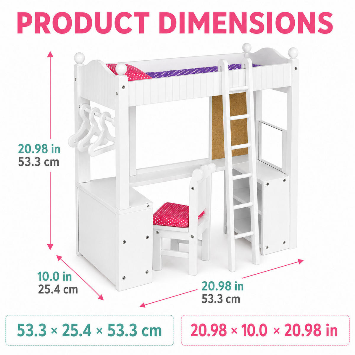 DOPPELSTOCKBETT für Puppen, Weiß, 53,3 cm - Weiß, Holz (53/53/25cm) - Teamson Kids
