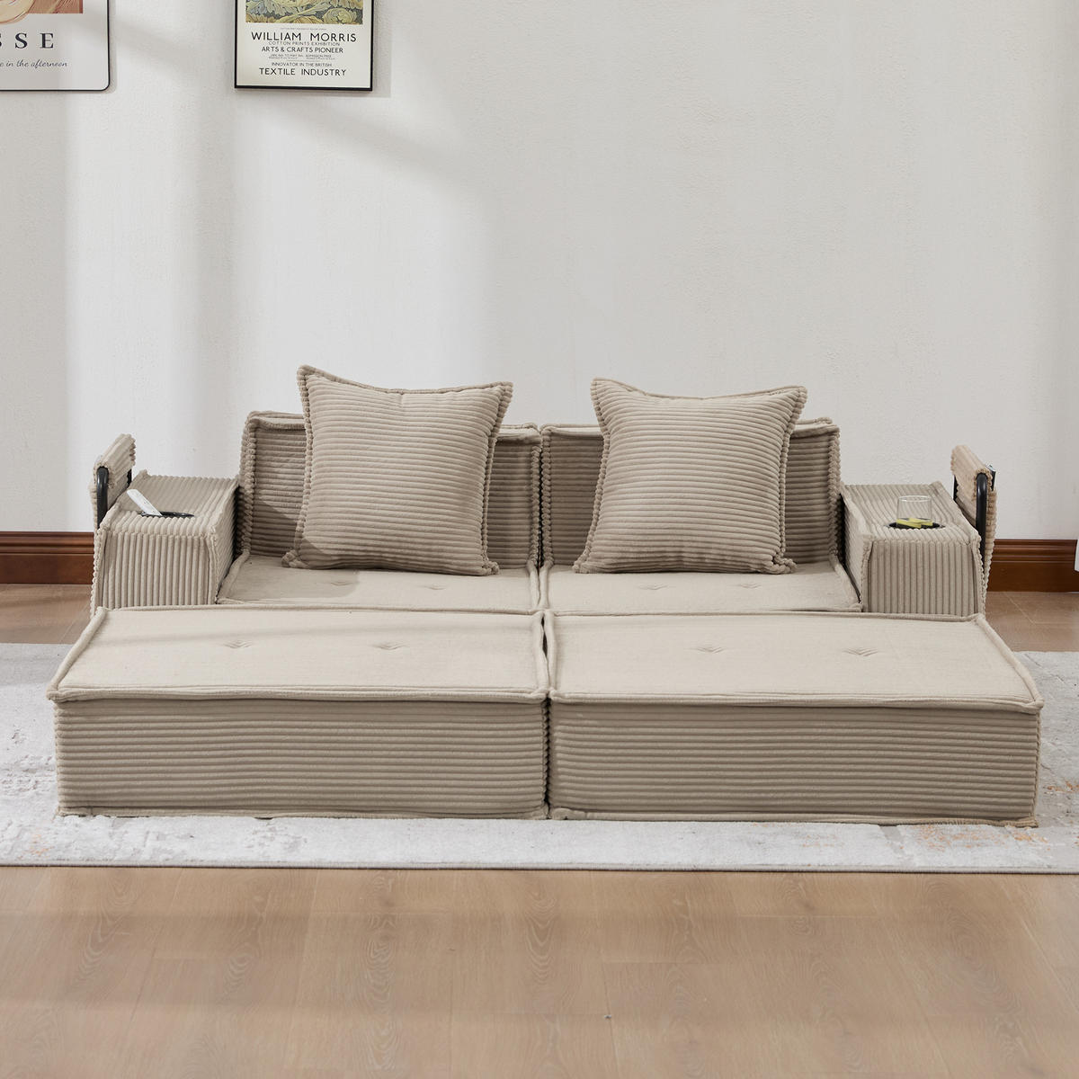 SOFA modular 162 x 78 x 66 cm Cord Khaki mit 2 Kissen - Braun, Kunststoff (78/66/162cm) - Meubliv