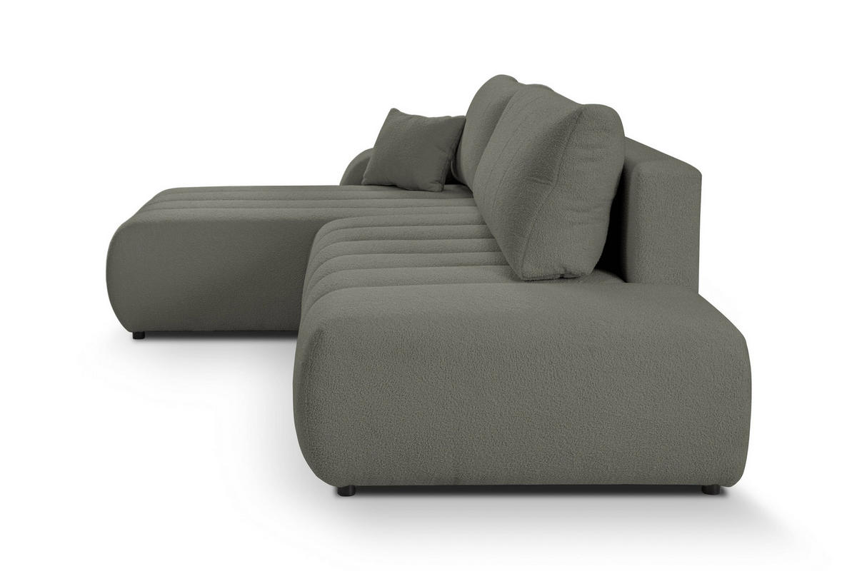 ECKSOFA GIOIA L-S Grau Boucle-Stoff mit Schlaffunktion - Grau, Holz (276/176cm) - MASSENO