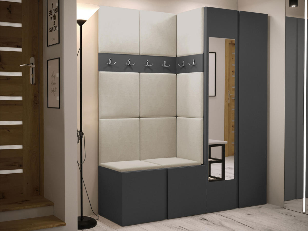 GARDEROBEN-SET Orion XII - Beige/Graphitfarben, Holzwerkstoff/Kunststoff (158/186/46cm) - MIRJAN24