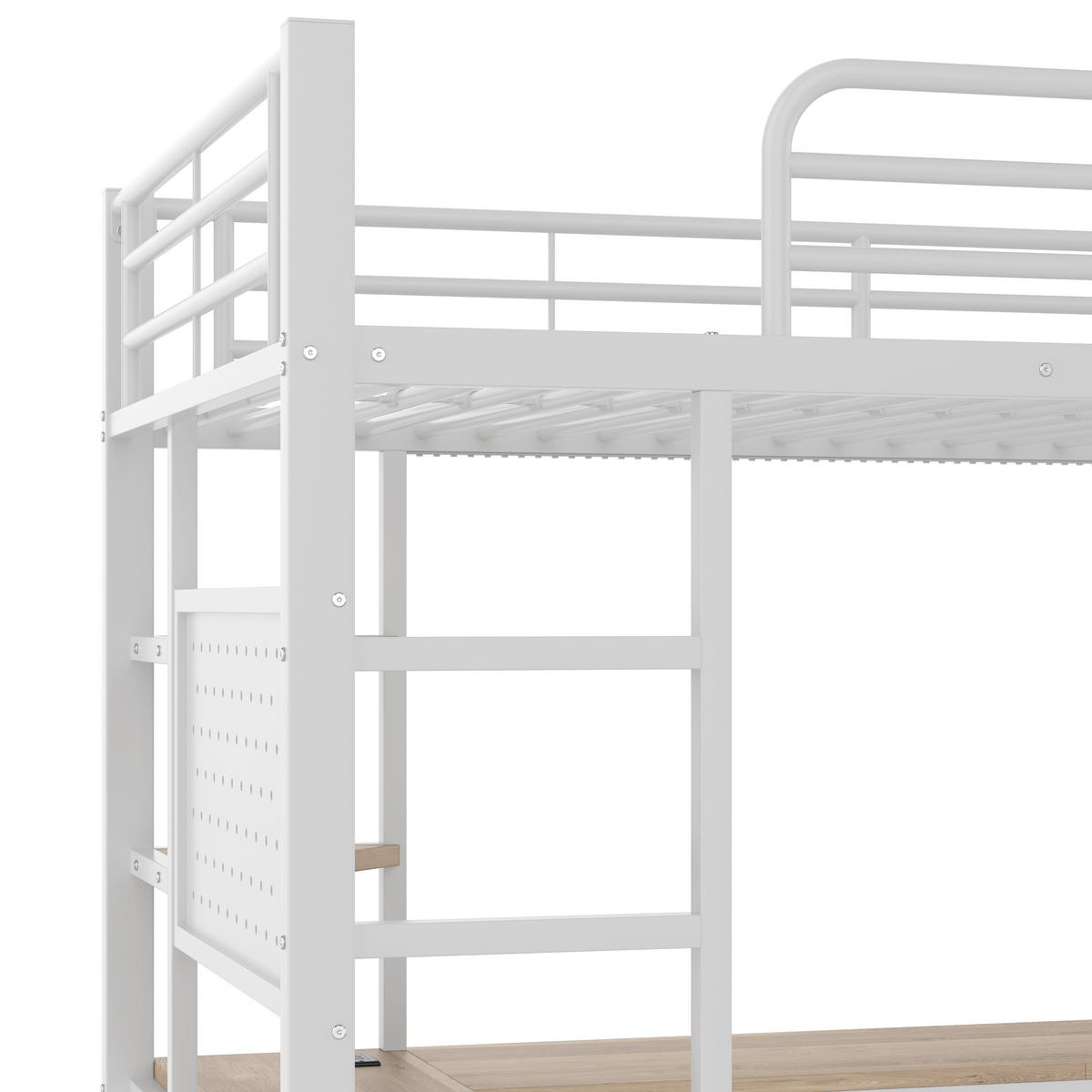 HOCHBETT 90/200 mit LED Schreibtisch USB Type-C und Lochbrett in Weiß - Weiß, Holz/Holzwerkstoff (90/200cm) - EVRYAE