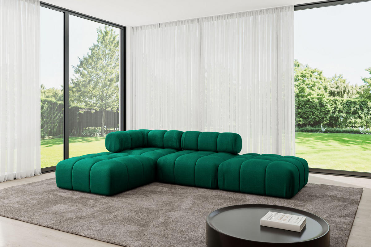 ECKSOFA modulares Sofa Kerru-L1 - 285x190x70 cm Dunkelgrün Velours - Dunkelgrün, Holzwerkstoff/Textil (285/190cm) - ALTDECOR