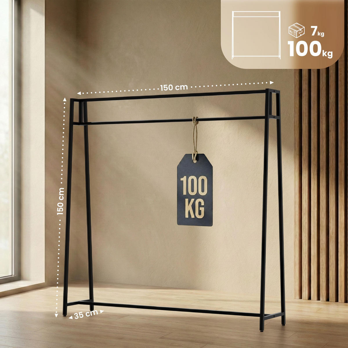 KLEIDERSTÄNDER Fritz 150x35x150cm Metall Schwarz Kleiderstange - Schwarz, Metall (150/150/35cm) - DELUKE