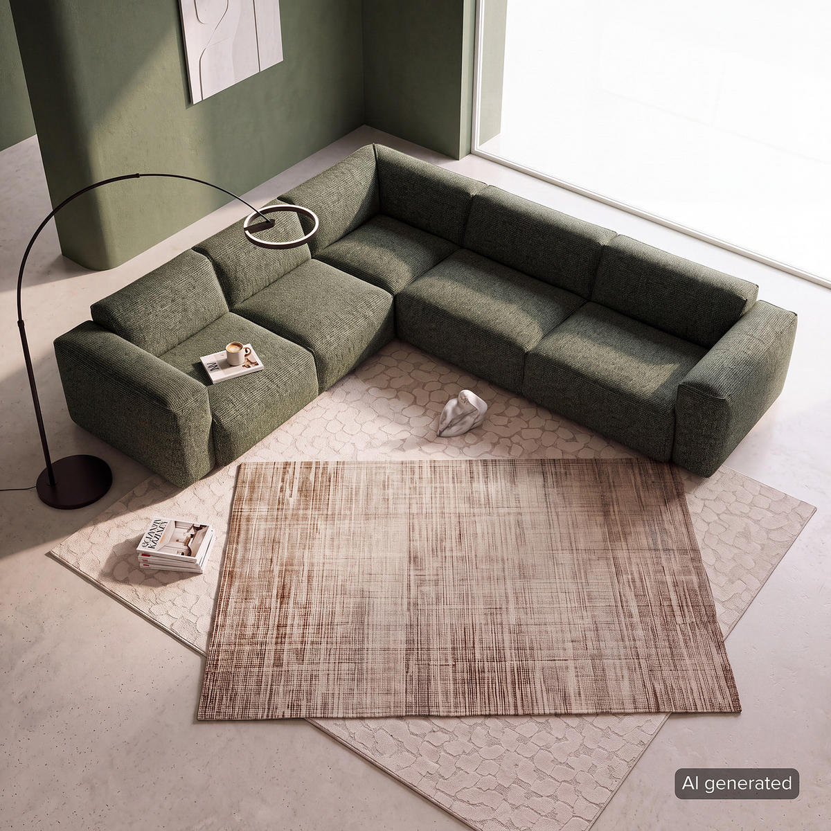 ECKSOFA mit Rundecke - Schwarz/Grün, Kunststoff/Textil (325/260cm) - home24