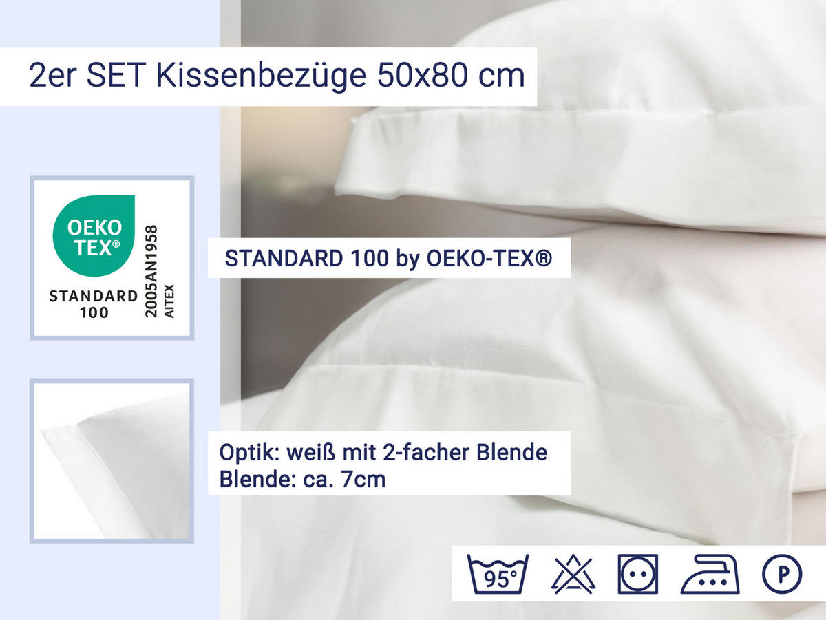 KISSENBEZUG, 2er-Set, 50x70 cm, 100% Baumwolle, Weiß - Weiß, Textil (50/70cm) - Zollner