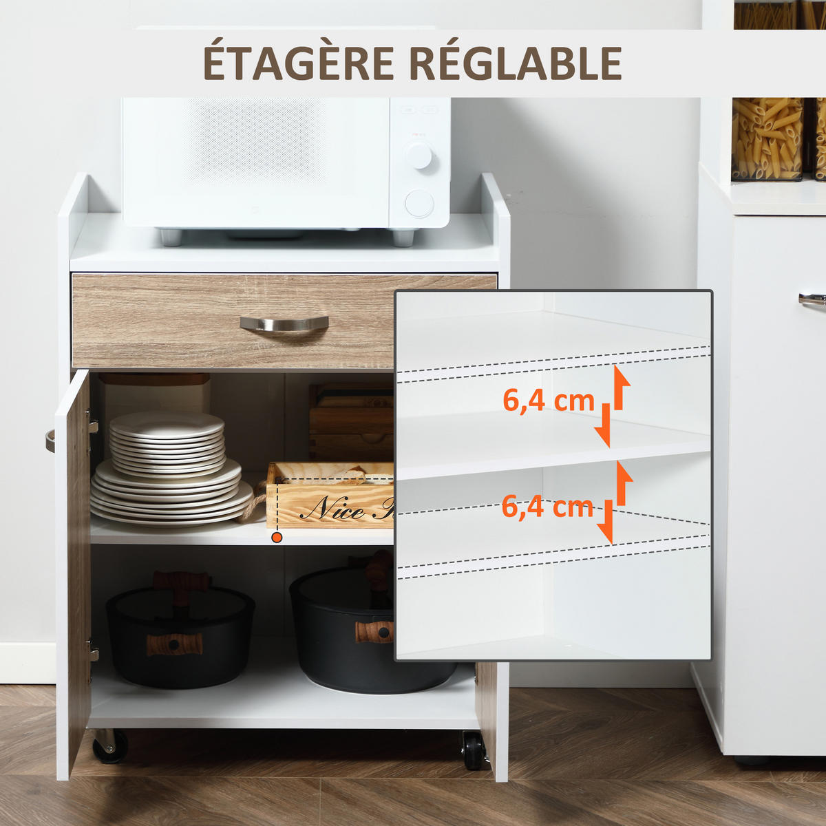 KÜCHENWAGEN DE-17097 Helleiche - Eichefarben, Holzwerkstoff (40/77/60cm) - ComfortXL