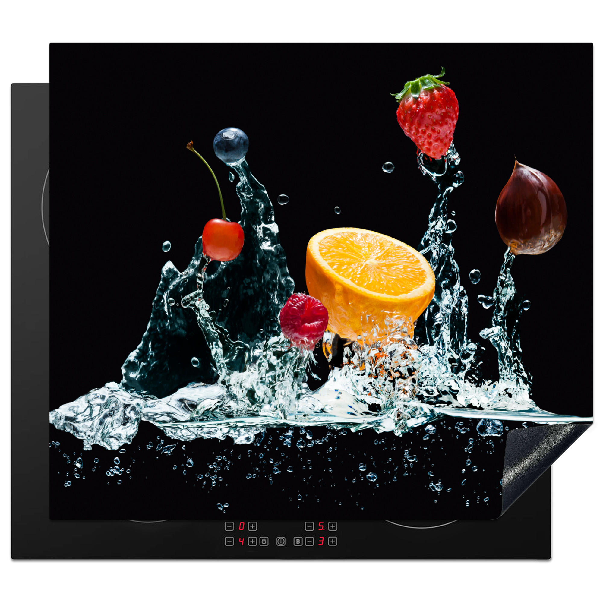HERDABDECKPLATTE Wasser - Obst - Orange - Erdbeere - Kirsche - Schwarz 60x52 cm - Orange, Kunststoff (60/0.2/52cm) - MuchoWow