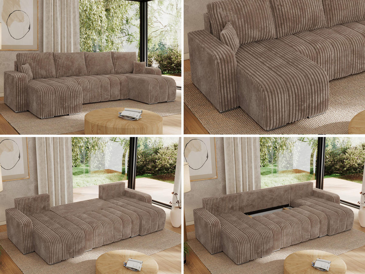WOHNLANDSCHAFT KIRASSO U Braun Cord - Braun/Grau, Textil/Metall (320/86/147cm) - MKS