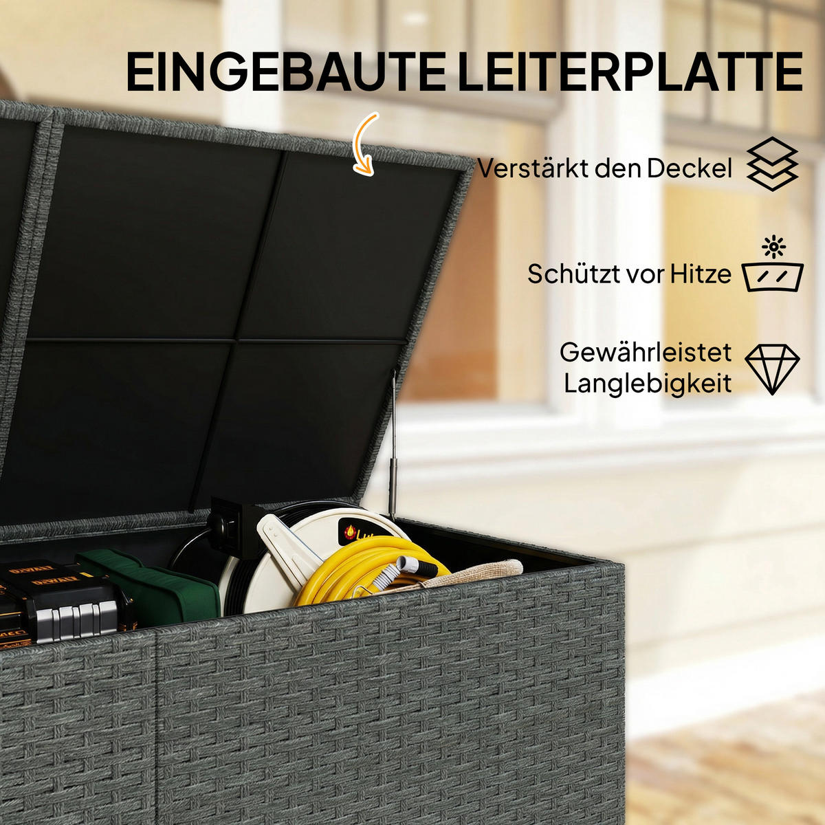 GARTENBOX PE-Rattan Stahl Dunkelgrau - Dunkelgrau, Kunststoff (75/74/150cm) - Outsunny