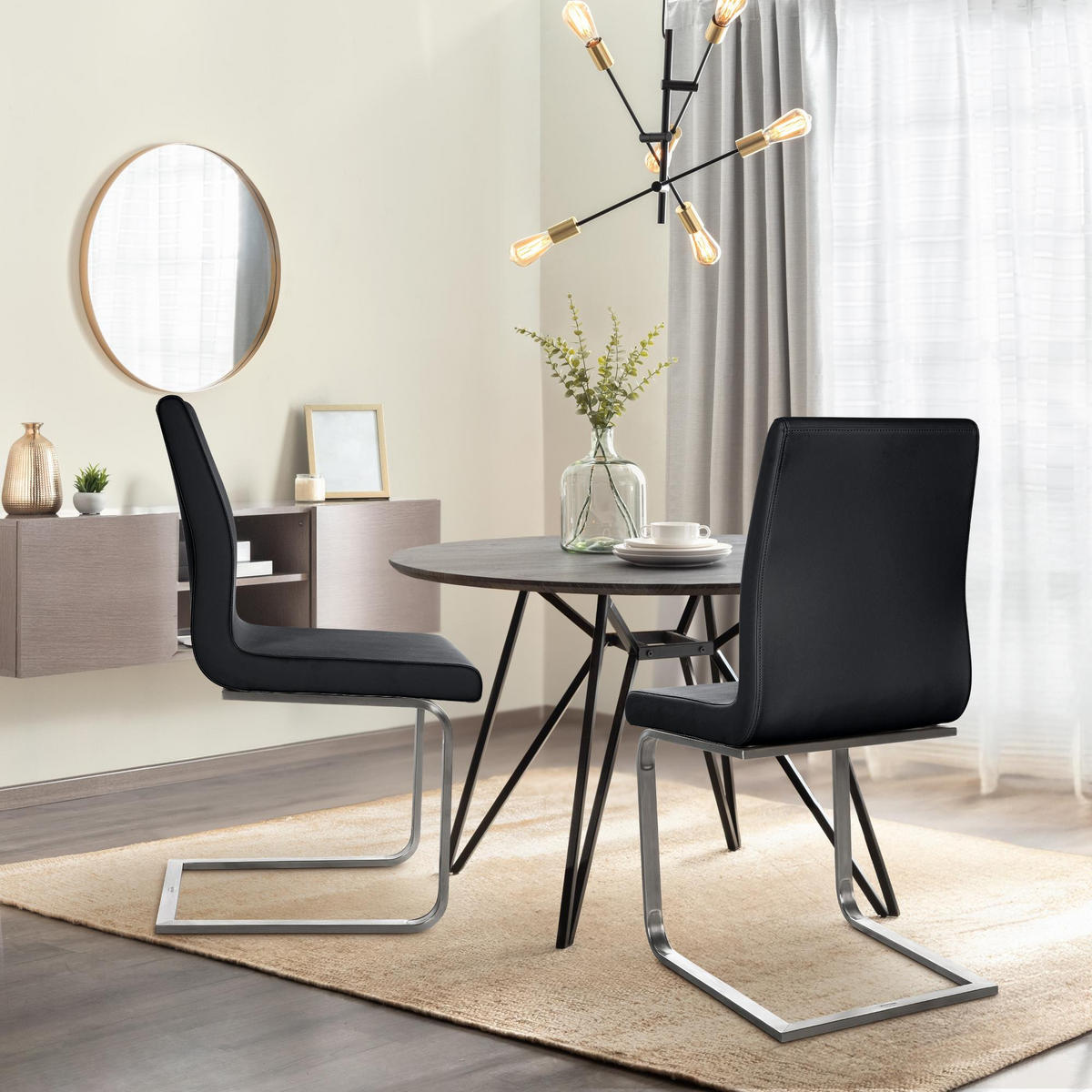 SCHWINGSTUHL Lederlook schwarz - Edelstahlfarben/Schwarz, Textil/Metall (40/90/50cm) - CLP