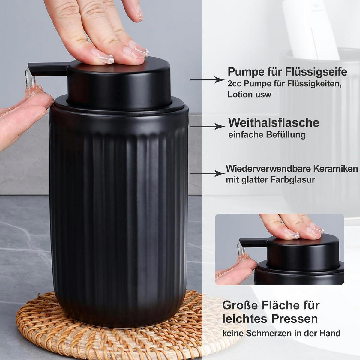 SEIFENSPENDER Keramik Schwarz 320 ml - Schwarz, Keramik (8/14/8cm)