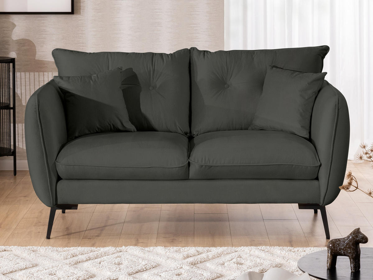 2-SITZER-SOFA Nordloft Dunkelgrau Samt - Dunkelgrau/Schwarz, Holz/Textil (174/86/100cm) - S-Style Möbel