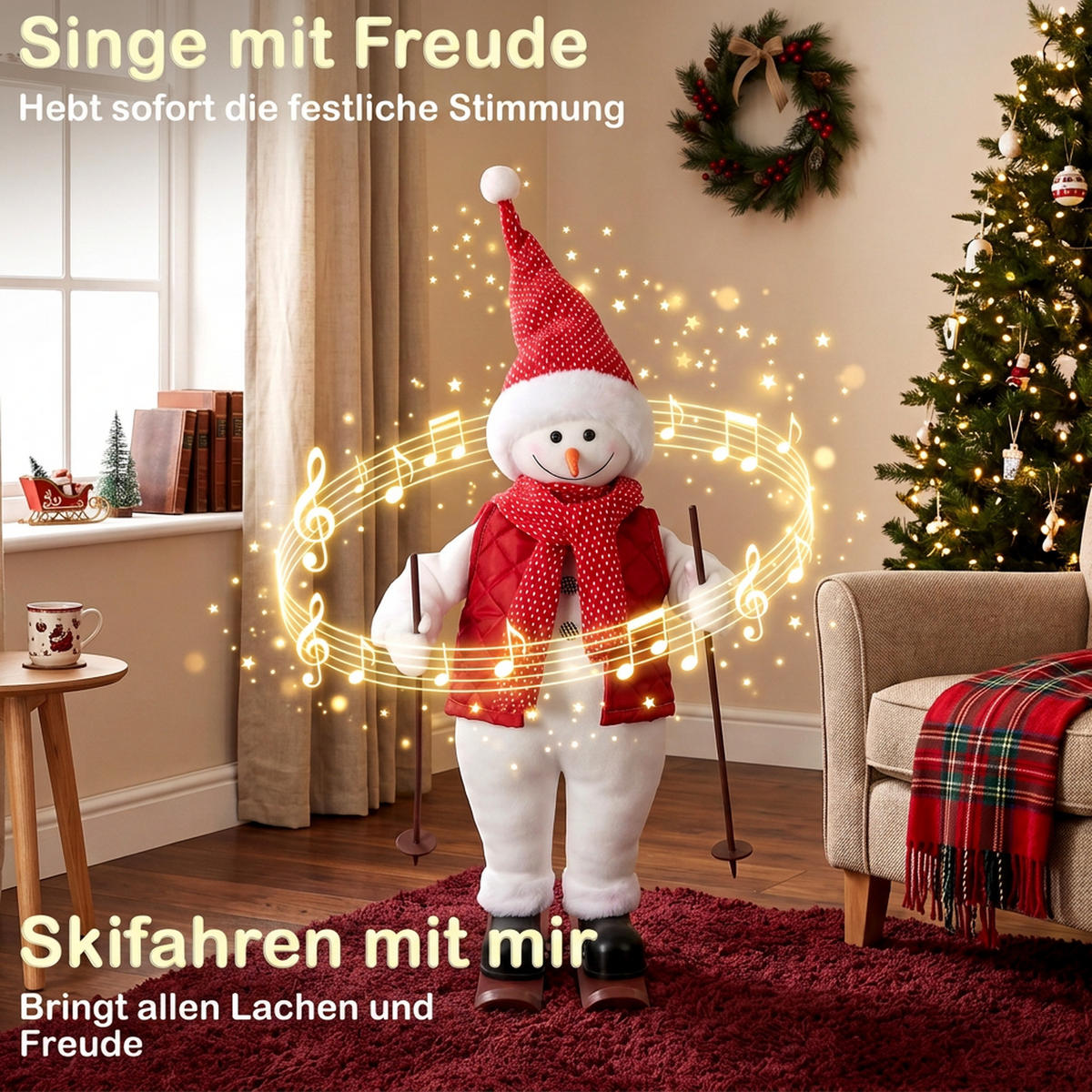 SKIFAHRER-WEIHNACHTSMANN Polyester Metall Rot - Rot, Textil (31/65/30cm) - HOMCOM