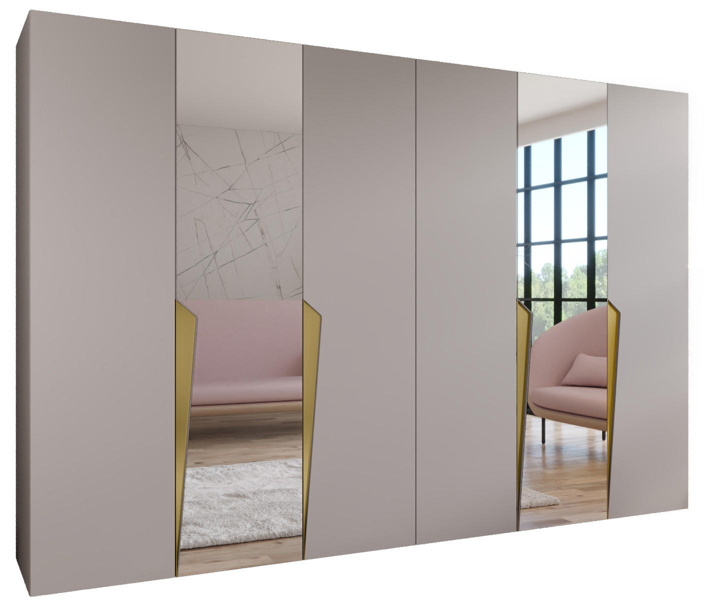Abiks Möbel Drehtürenschrank Beige, Gold 300x202x52 cm