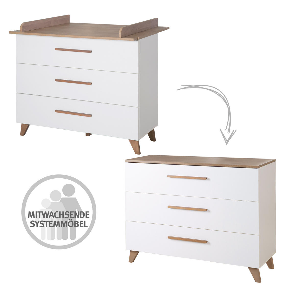 WICKELKOMMODE Ole - Weiß, Holzwerkstoff (110/98/75cm) - Roba