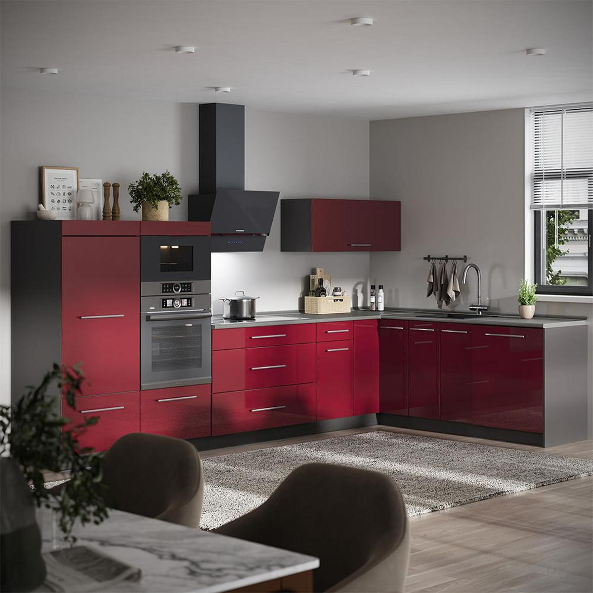 DULAP CĂMARĂ PENTRU BUCĂTĂRIE Fame-Line, Bordeaux lucios ridicat/antracit, 60 cm - bordo/antracit, compozit lemnos (60/153.6/58.1cm) - Vicco