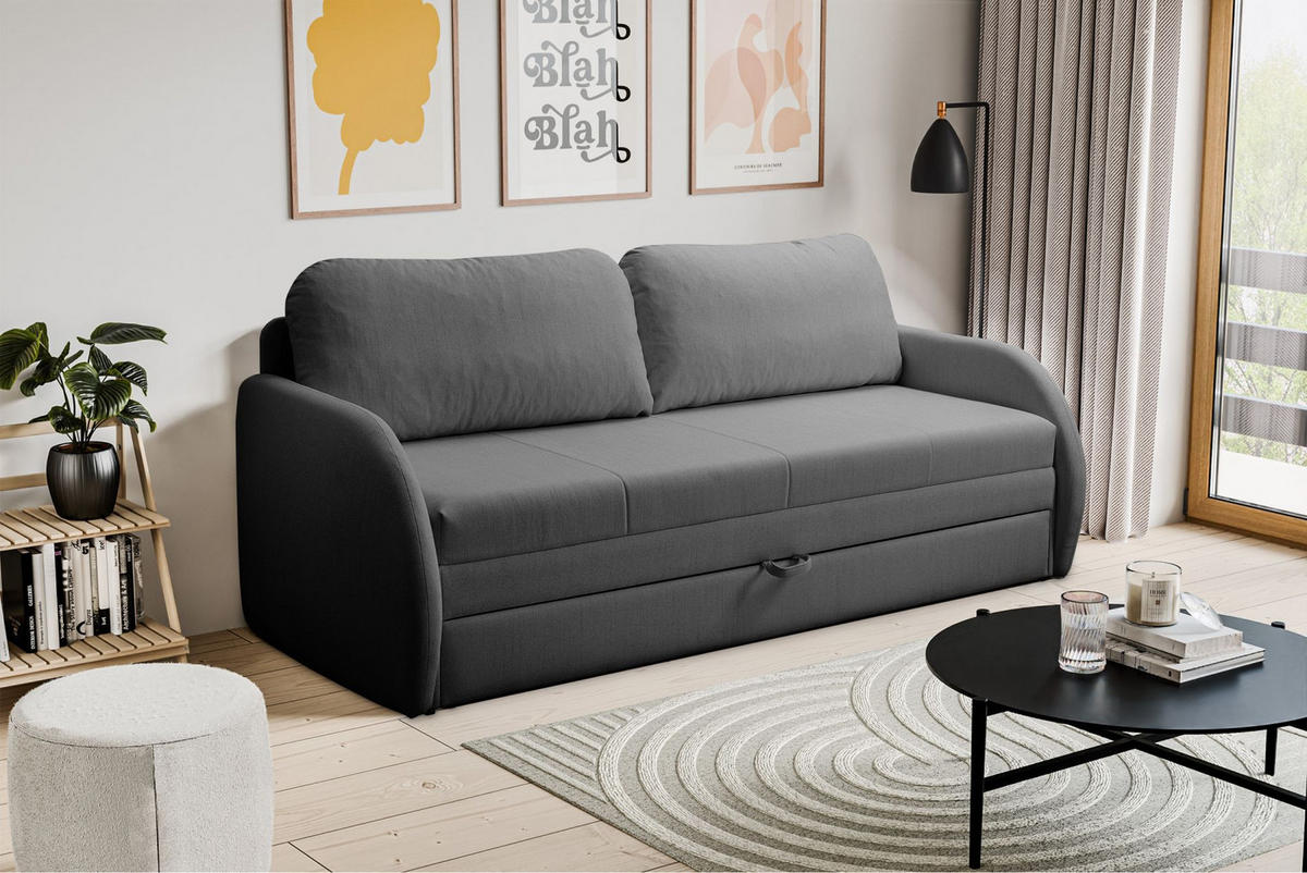 SCHLAFSOFA Diego dunkelgrau - Dunkelgrau/Schwarz, Kunststoff/Textil (221/90/91cm) - Selsey