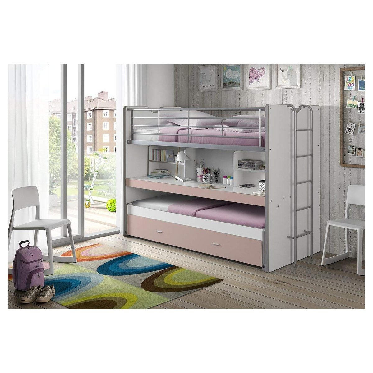 ETAGENBETT Compact80 s 2 Schlafplätze Hellrosa - Rosa, Holz - Vipack