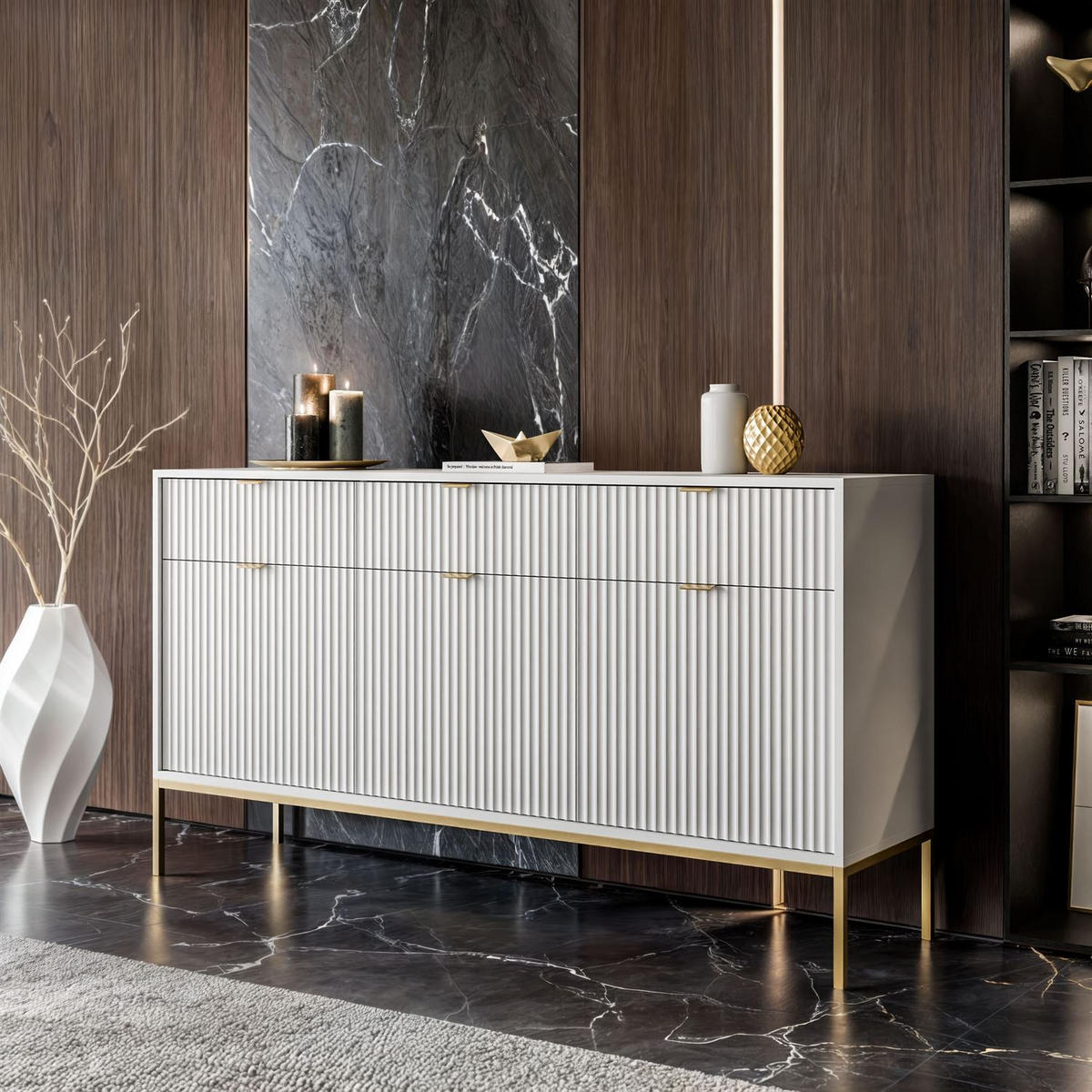SIDEBOARDS CORTADO GOLD KSZ154 MIT SCHUBLADEN 154 CM WEISS - Weiß, Holzwerkstoff (154/83/39cm) - Lookway