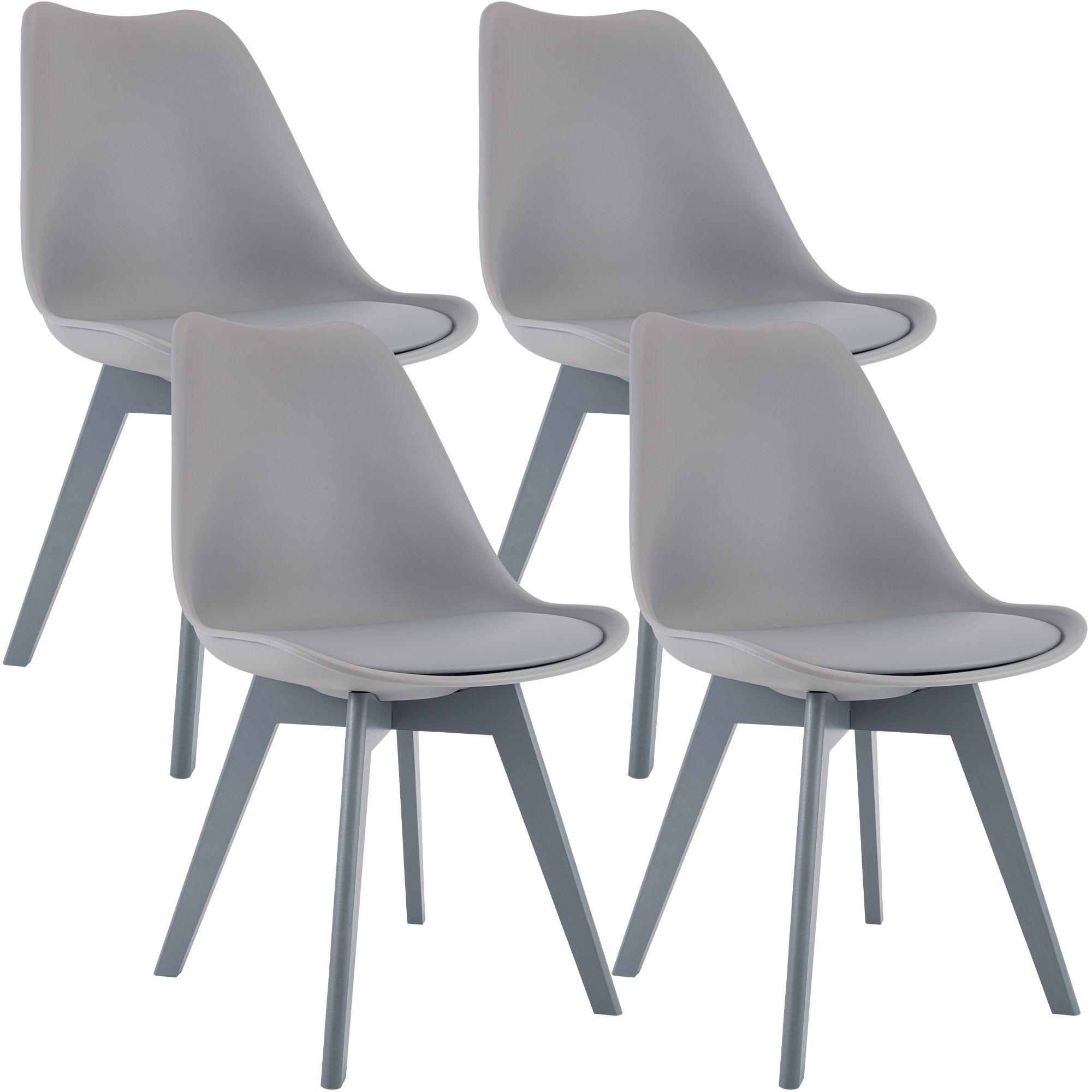 STUHL 4er Set Kunststoff grau/grau - Eukalyptusholzfarben/Grau, Holz/Kunststoff (49/83/50cm) - CLP