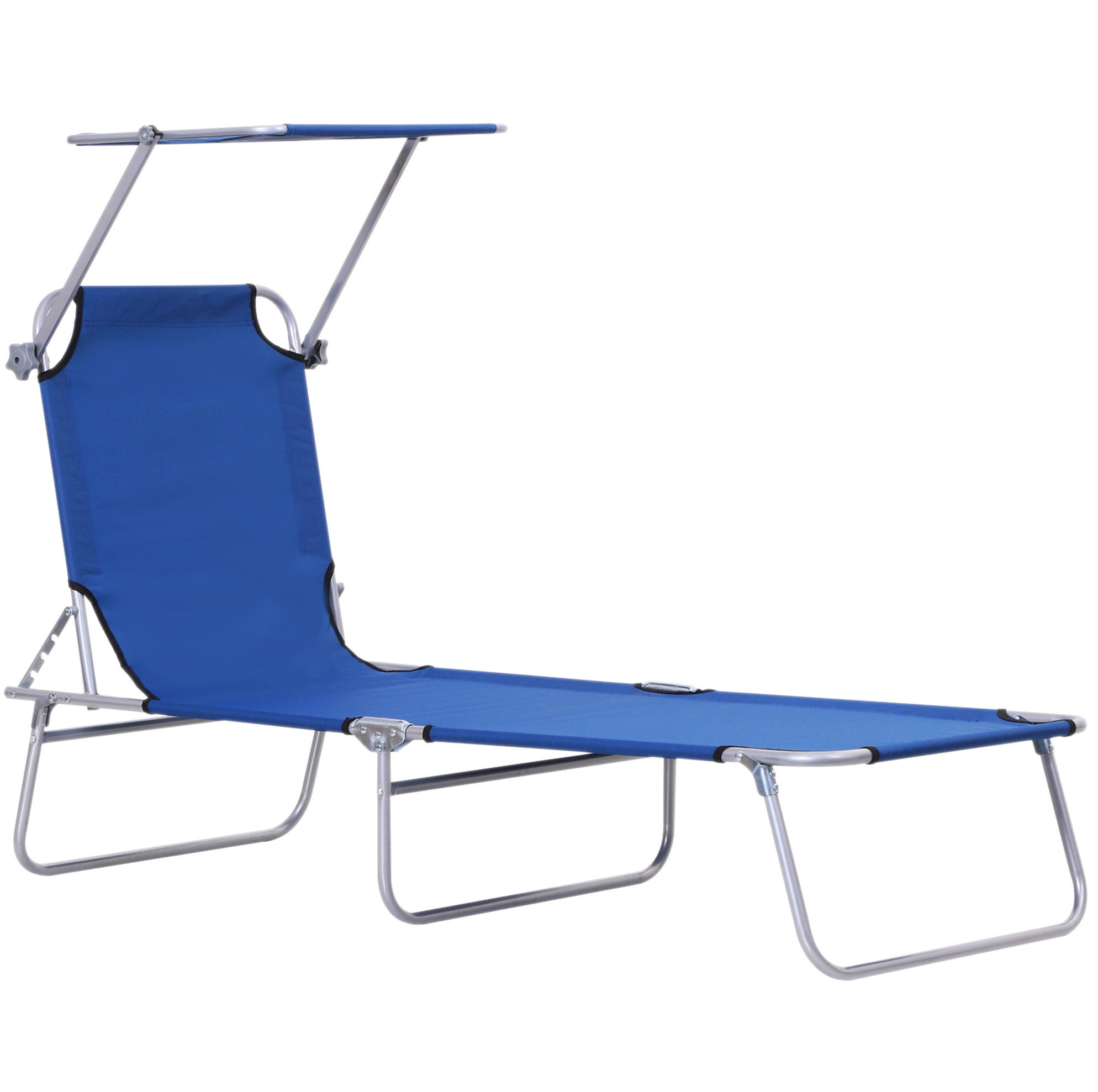 SONNENLIEGE aus Metall 187x58x36 cm Blau mit Sonnendach, klappbar und 4-fach verstellbarer Rückenlehne - Blau, Metall (58/36/187cm) - Modfu
