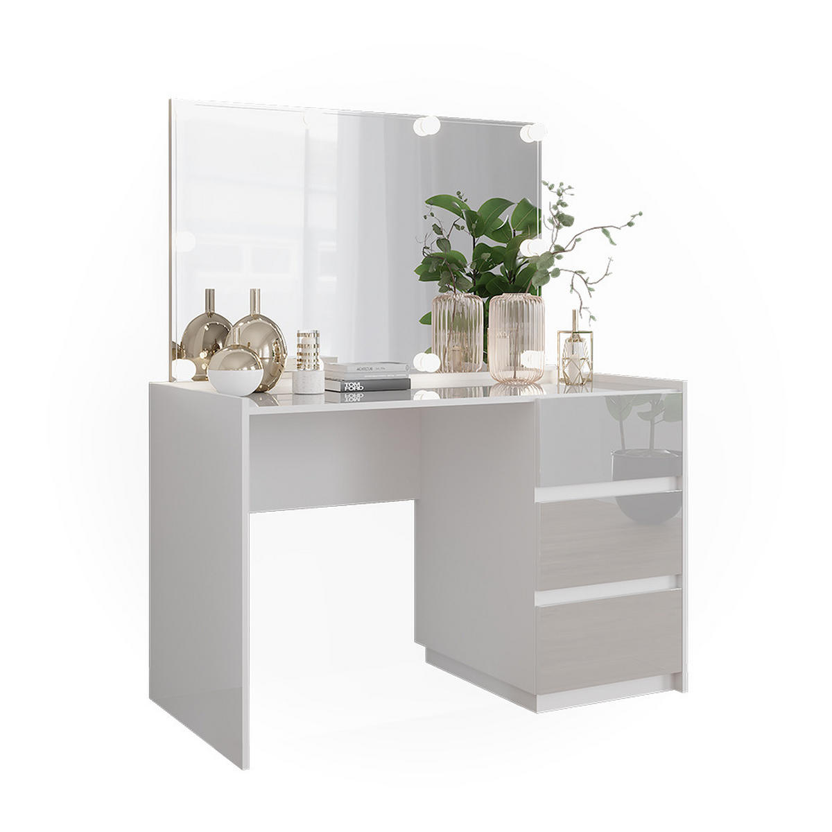 SCHMINKTISCH Marla Weiß Hochglanz 120 cm mit Spiegel, LED-Lichterkette - Weiß Hochglanz, Holzwerkstoff (120/78.6/60cm) - Vicco