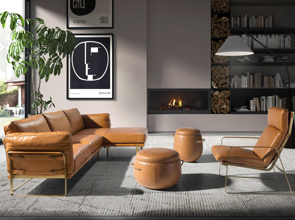 ECKSOFA Kamel Gold 302/166/84 - Goldfarben/Braun, Leder (302/166cm) - ANGEL CERDA