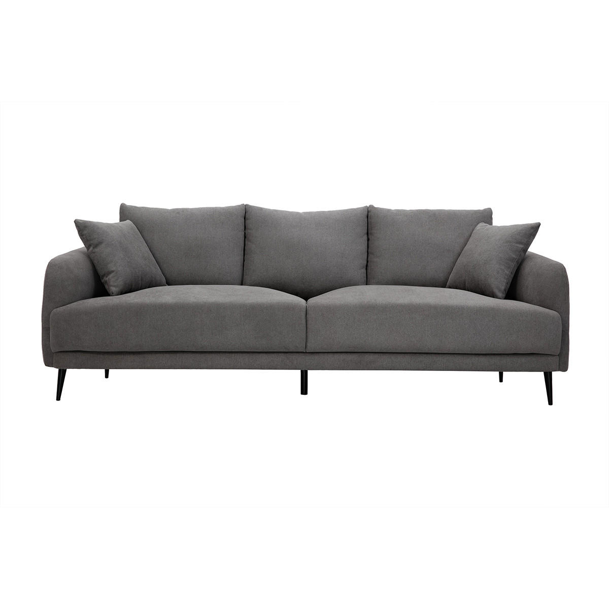 SOFA 3-Sitzer Grauer Stoff Samtdesign Schwarzes Metall JERRY - Hellgrau, Textil (93/84/209cm) - Miliboo