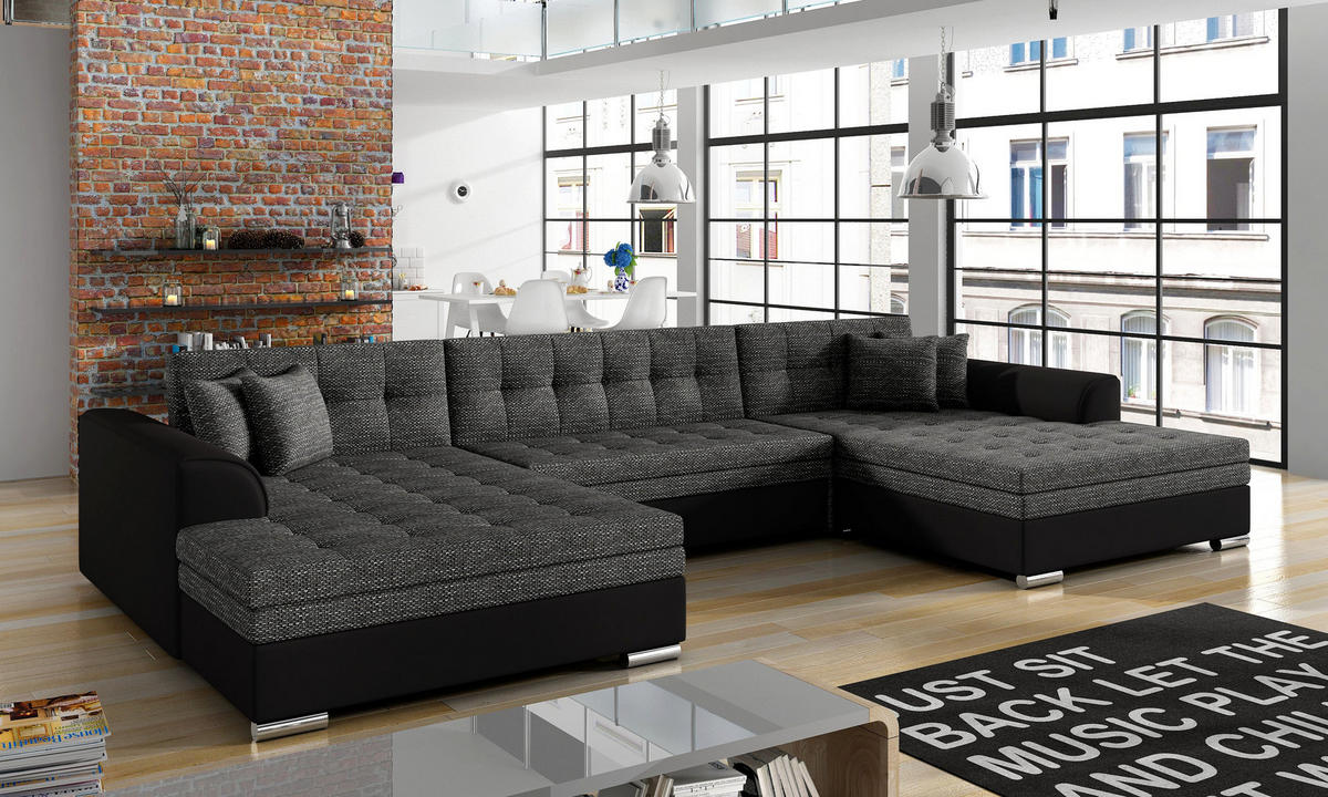 WOHNLANDSCHAFT VENTO U-Form – Großzügiges Ecksofa mit Schlaffunktion & Kissen 359 cm - Anthrazit, Kunststoff (359/78/165cm) - Wohnideebilder