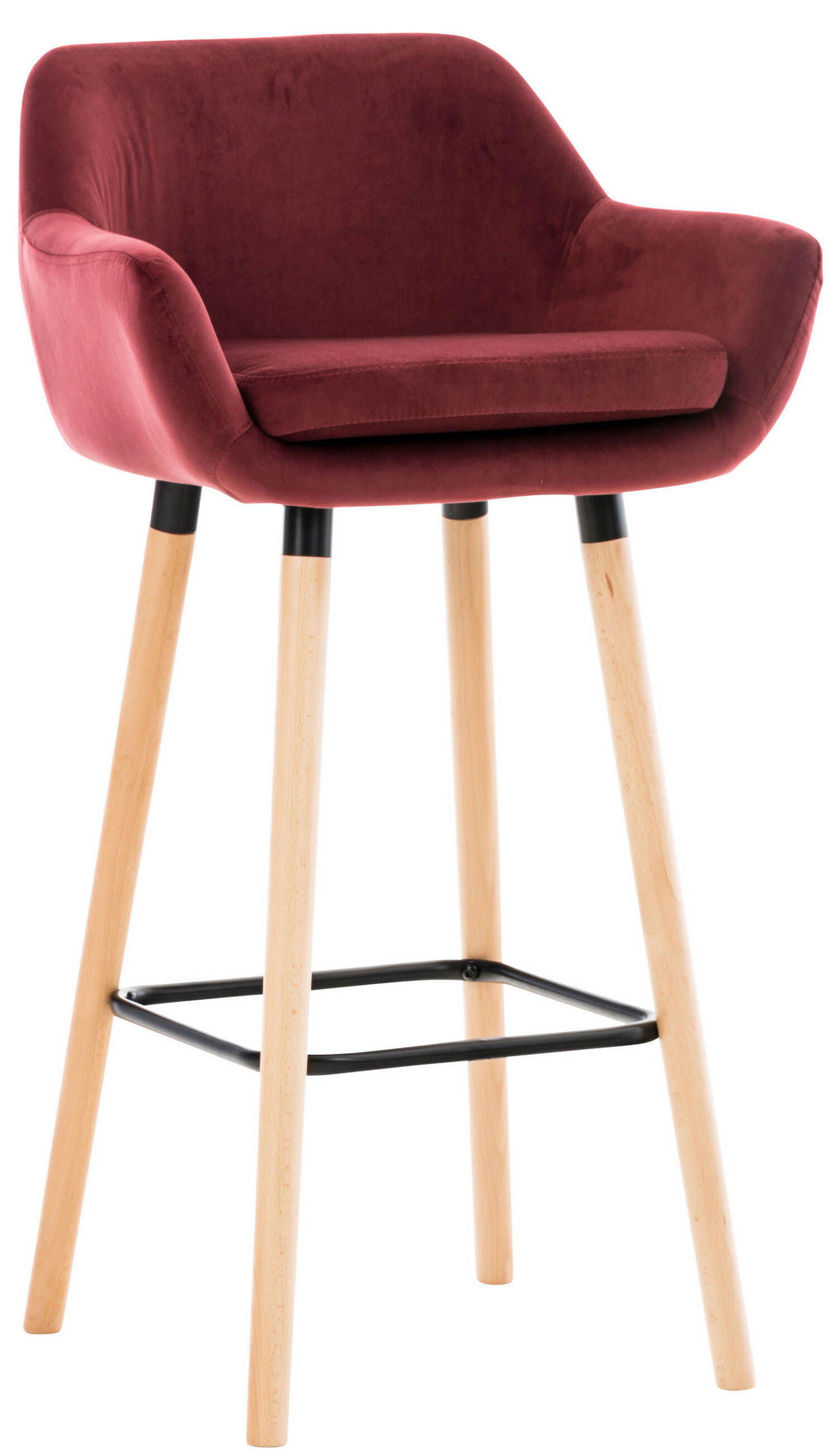 BARHOCKER Grande, Gestell Holz, Samt Rot - Rot/Braun, Holz/Textil (55/99/46cm) - TPFLiving