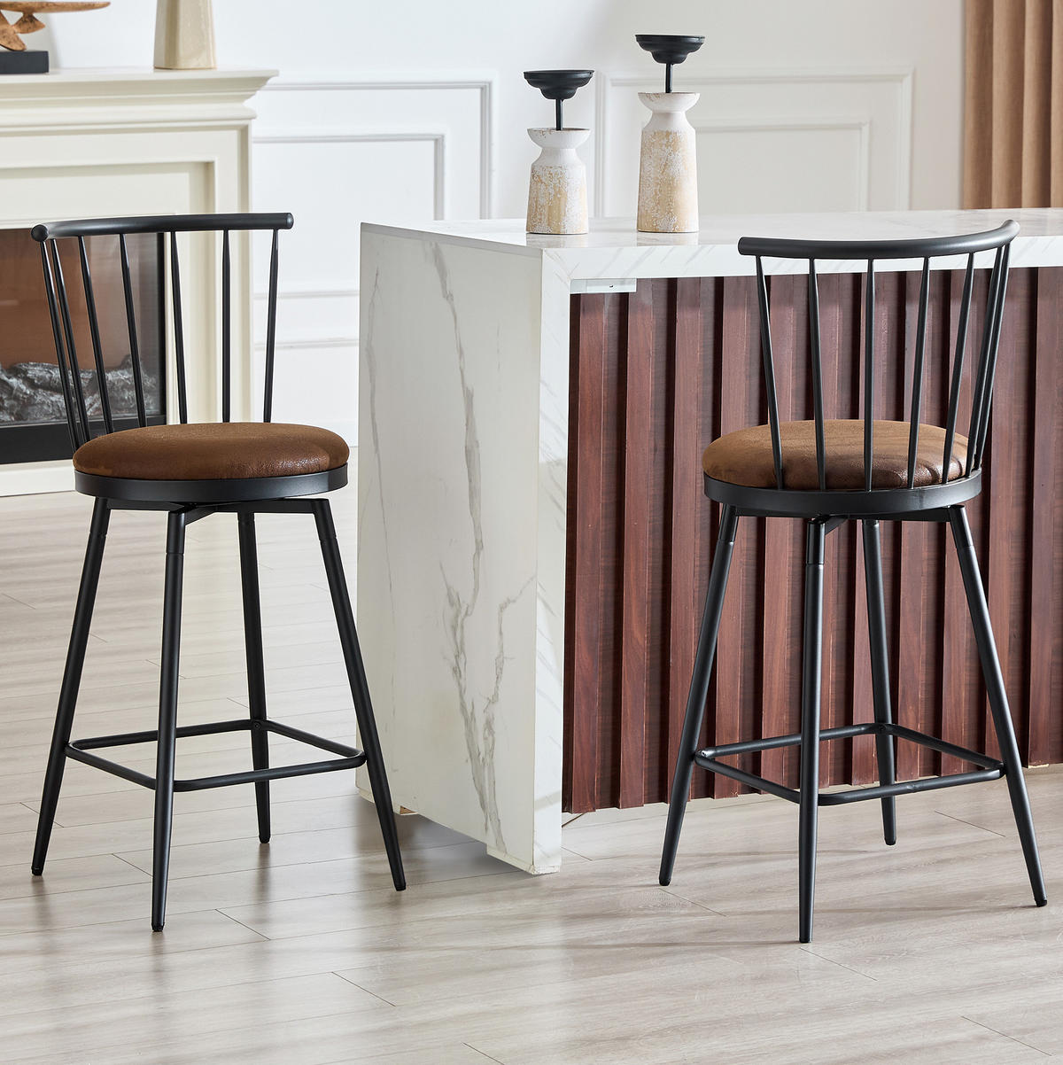 BARHOCKER Braun mit gepolstertem Sitz und Metallgestell - Braun, Textil (39/96/39cm) - MIVRAY