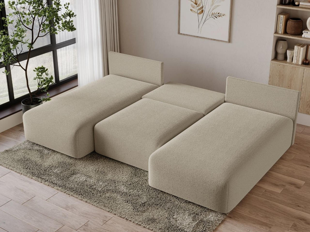 ECKSOFA Ronni U Bouclé-Stoff Beige - Beige, Holz/Textil (300/190cm) - Graingold