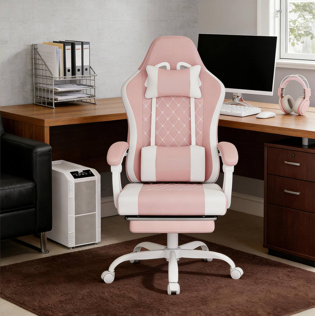 GAMINGSTUHL in Pink und Weiß 70x70x127 cm mit Massagefunktion und Fußstütze - Pink, Textil (70/127/70cm) - IVMEU