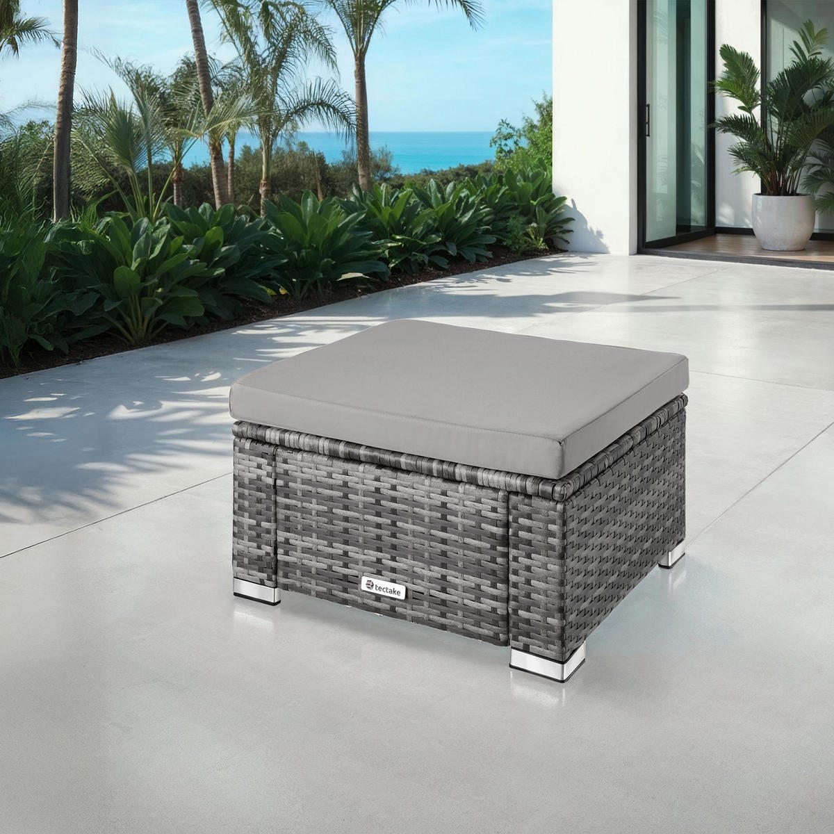 RATTAN-SITZHOCKER Bitonto,53 x 53 x 26 cm, grau - Grau, Kunststoff (53/26/53cm) - tectake