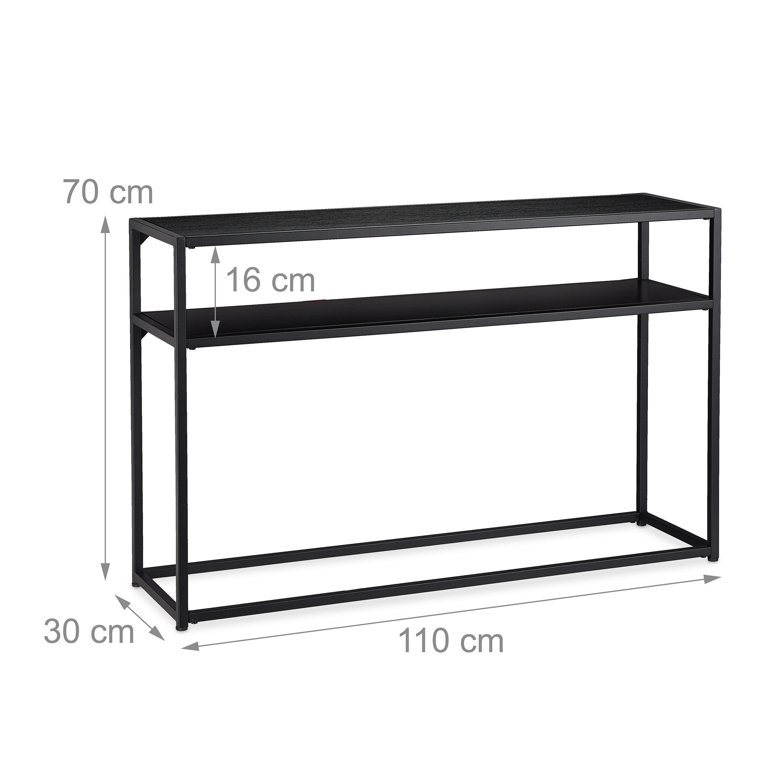 Thumbnail - Relaxdays Konsolentisch, Schwarz, Metall, Holzwerkstoff, 110x70x30 cm, Wohnzimmer, Wohnzimmertische, Konsolentische
