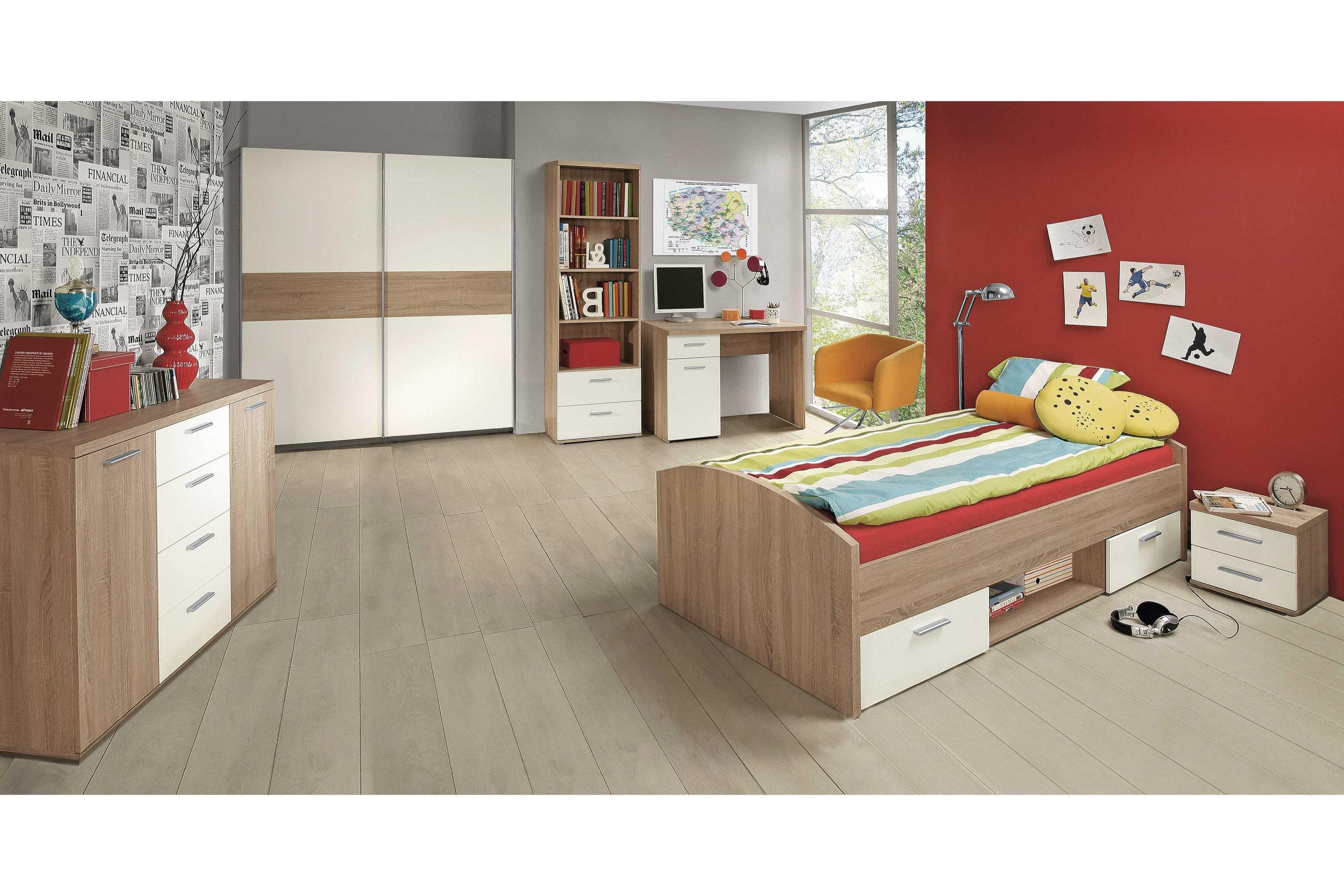 JUGENDZIMMER Winnie in Eiche Sonoma und Weiß 5 teilig - Braun, Holzwerkstoff (120/200/80cm)