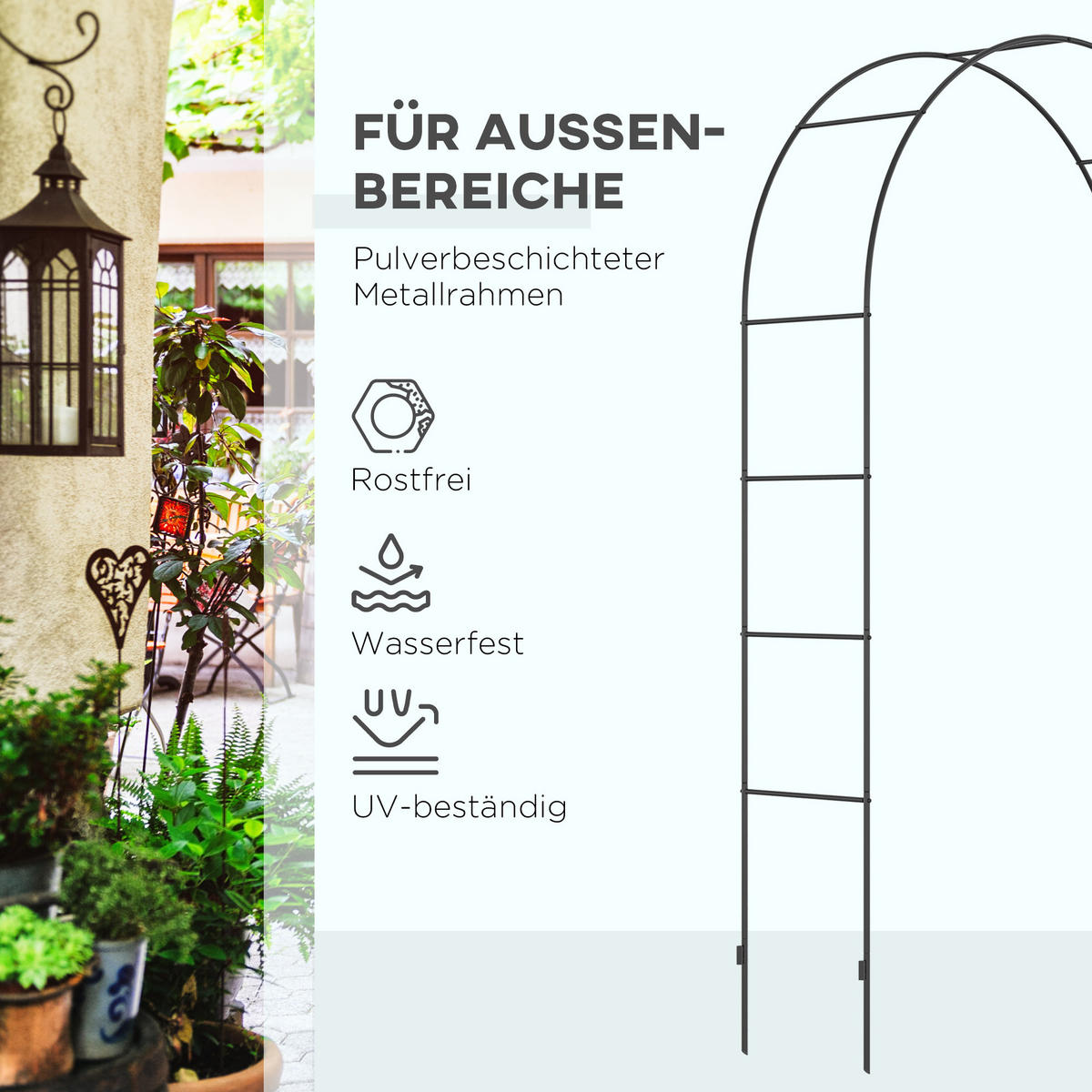 ROSENBOGEN, Metall, Schwarz - Schwarz, Metall (40/240/140cm) - Outsunny