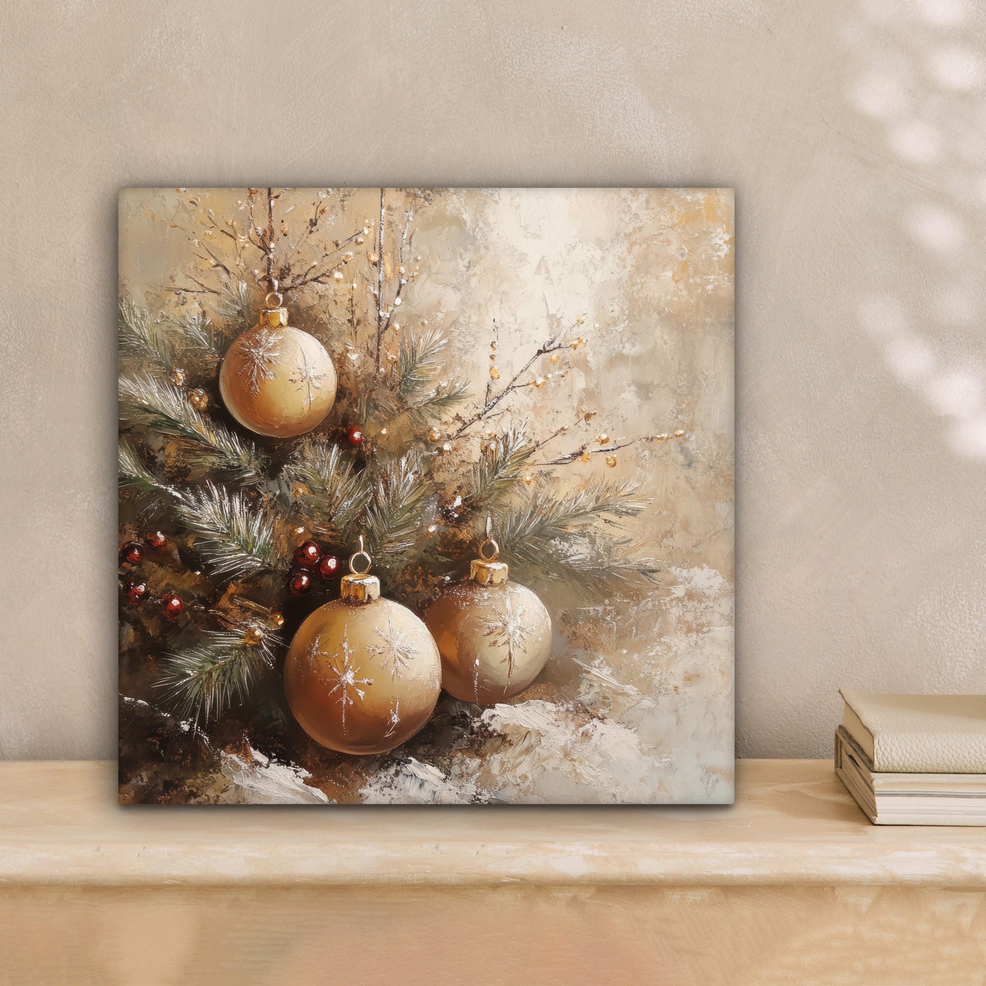 LEINWANDBILD Weihnachten - Kugeln - Beige - Gold 20x20 cm - Goldfarben, Textil (20/20cm) - MuchoWow