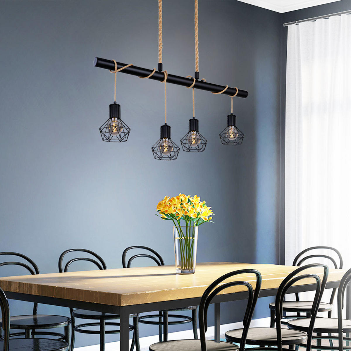 LED HÄNGELEUCHTE Priska Schwarz Gitteroptik - Schwarz, Metall (100/15/120cm)