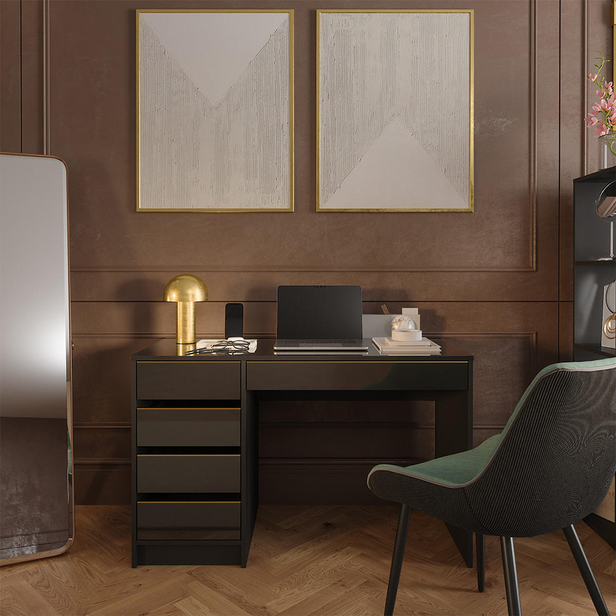 Schwarz Hochglanz/Goldfarben, Holzwerkstoff (120/55/75cm) - Vicco