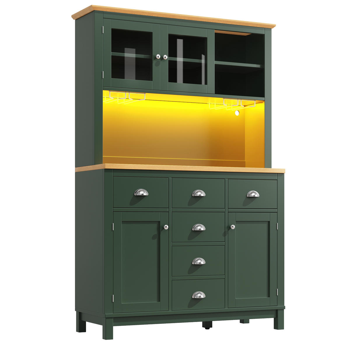 BUFFETSCHRANK 104/40/180 cm grün aus MDF mit LED-Lichtleiste - Grün, Holzwerkstoff (104/180/40cm) - OKWISH