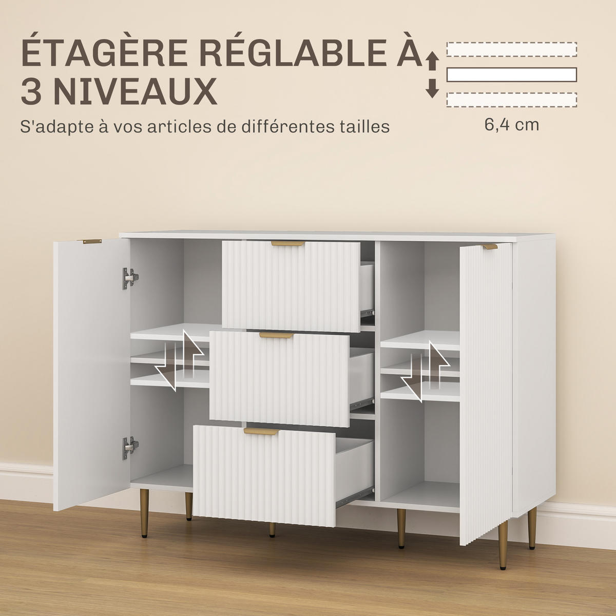 SIDEBOARD Weiß, 3 Schubladen, 2 Türen, 120/40/89,5 cm - Weiß, Holz (120/89.5/40cm) - PANGIVO