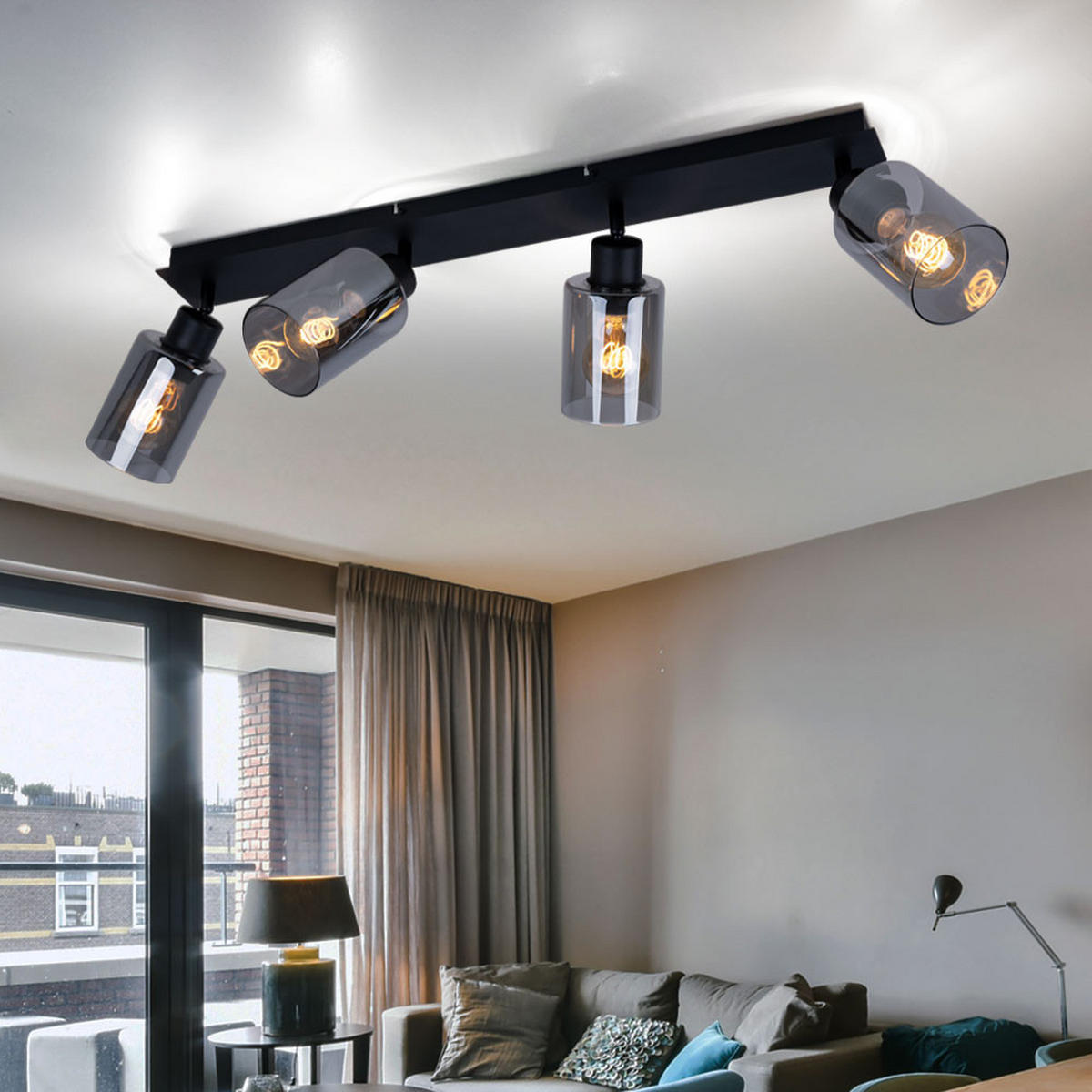 DECKENLEUCHTE Metall Schwarz Glas rauch - Schwarz, Glas (67/9/21.5cm) - Globo Lighting