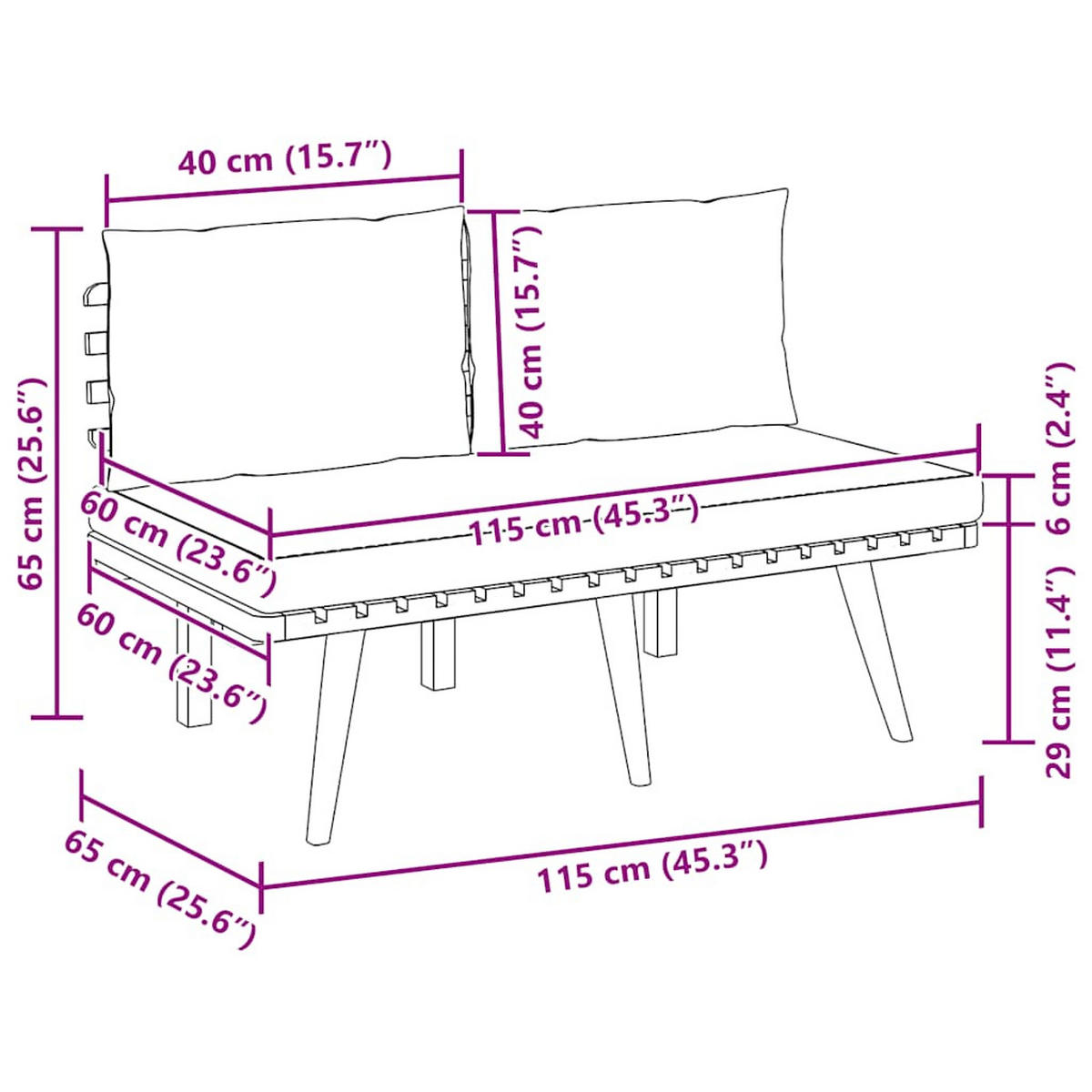 GARTENBANK Mit Kissen 115 Cm Massivholz Akazie - Dunkelgrau, Holz/Textil (115/65/65cm) - vidaXL