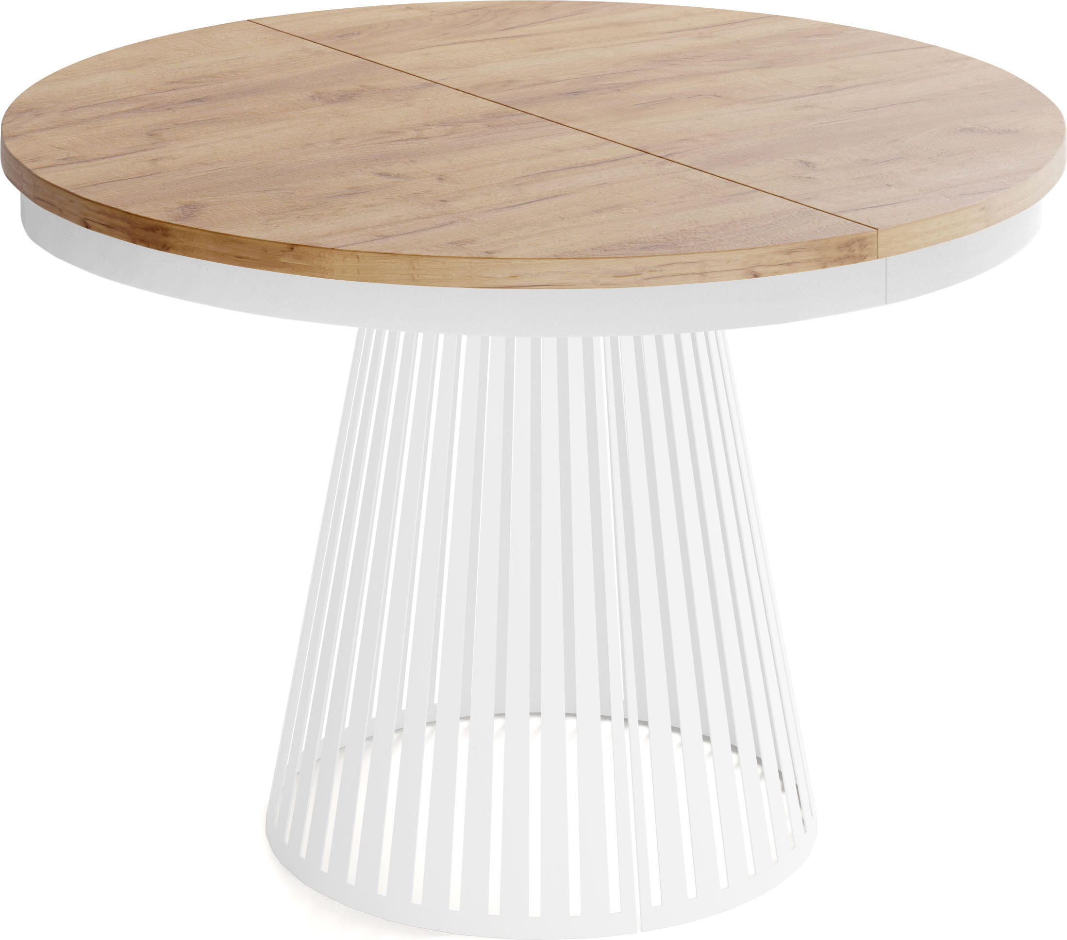 ESSTISCH Naro rund ausziehbar mit Weißem Lamellen-Metallgestell, Braun 100-180/100/76 cm - Eiche Wotan/Weiß, Holzwerkstoff/Metall (100/100/76cm) - WFL GROUP
