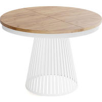 ESSTISCH Naro rund ausziehbar mit Weißem Lamellen-Metallgestell, Braun 100-180/100/76 cm - Eiche Wotan/Weiß, Holzwerkstoff/Metall (100/100/76cm) - WFL GROUP
