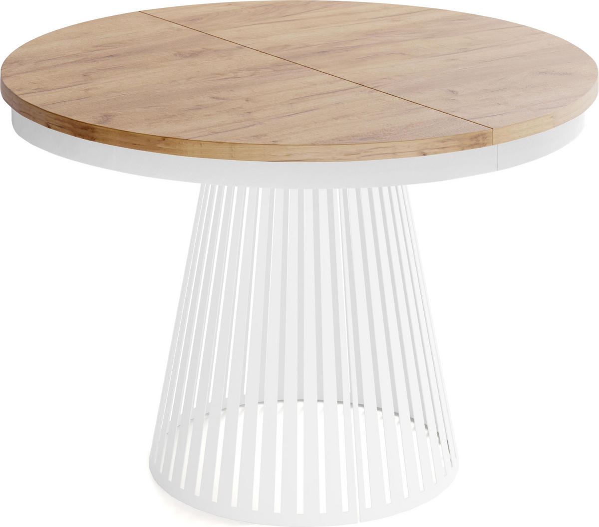 ESSTISCH Naro rund ausziehbar mit Weißem Lamellen-Metallgestell, Braun 100-180/100/76 cm - Eiche Wotan/Weiß, Holzwerkstoff/Metall (100/100/76cm) - WFL GROUP